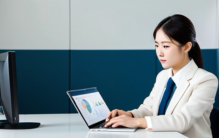 A focused young professional, fully clothed in a modest business suit, seated at a modern desk. On the desk, a laptop displays a professional online course interface for a specialized certification (e.g., in IT or business analytics), with a Japanese language textbook subtly placed beside it. The background is a clean, well-lit study room or a contemporary office, suggesting ambition and the integration of language learning with advanced skill acquisition. perfect anatomy, correct proportions, natural pose, well-formed hands, proper finger count, natural body proportions, professional photography, high resolution, soft lighting, professional dress, appropriate attire, safe for work, appropriate content, modest, family-friendly.