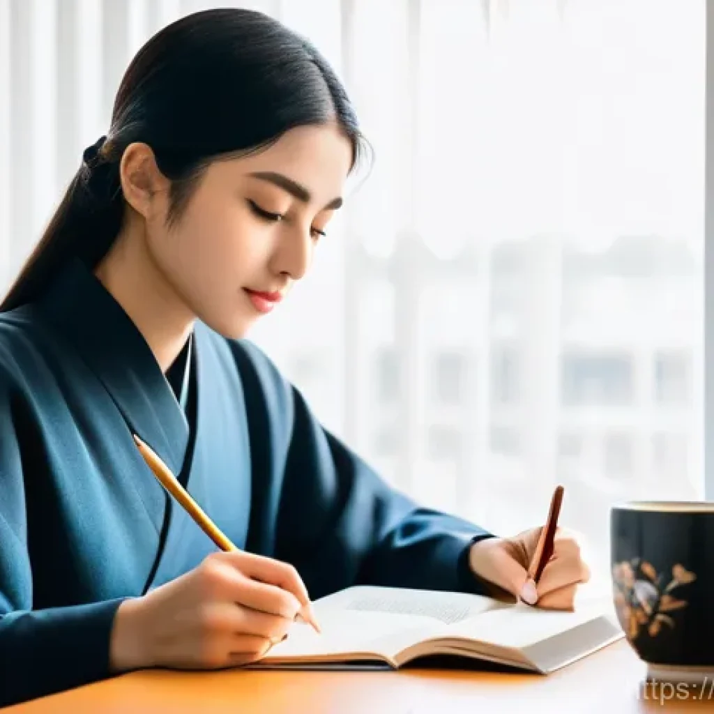 JLPT 취득 후 일본어 콘텐츠 제작 성공 사례 - **Prompt 1: Dedicated JLPT Study Session**
    "A young adult, an Arab woman in her early twenties, ...