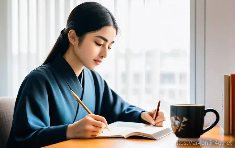 JLPT 취득 후 일본어 콘텐츠 제작 성공 사례 - **Prompt 1: Dedicated JLPT Study Session**
    "A young adult, an Arab woman in her early twenties, ...