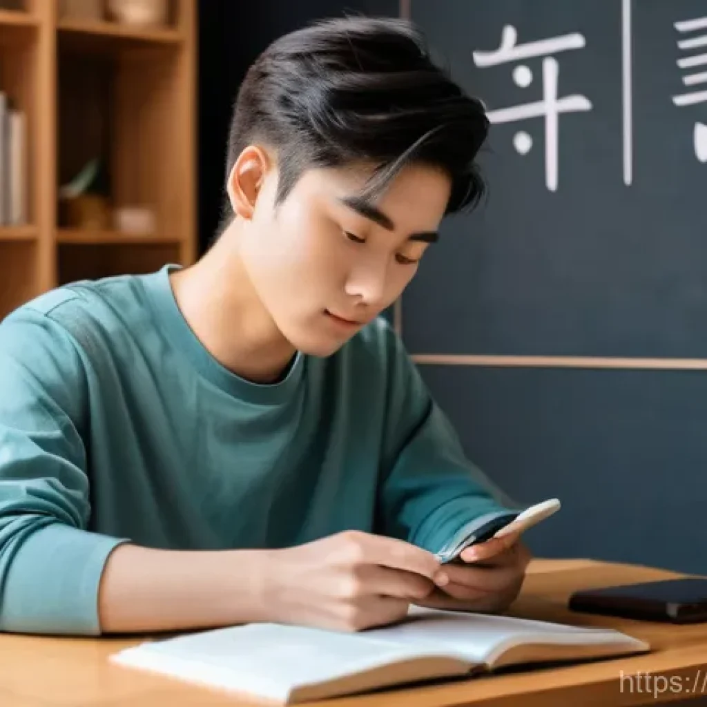 JLPT와 일본어 능력 향상을 위한 스마트폰 활용 - **Prompt:** A focused young adult, gender-neutral, in their early twenties, sitting comfortably at a...