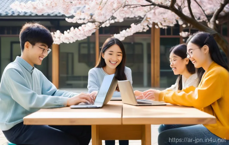 JLPT와 일본 내 유학생 네트워크 구축 - **Prompt:** A dynamic scene featuring a diverse group of young university students, including indivi...