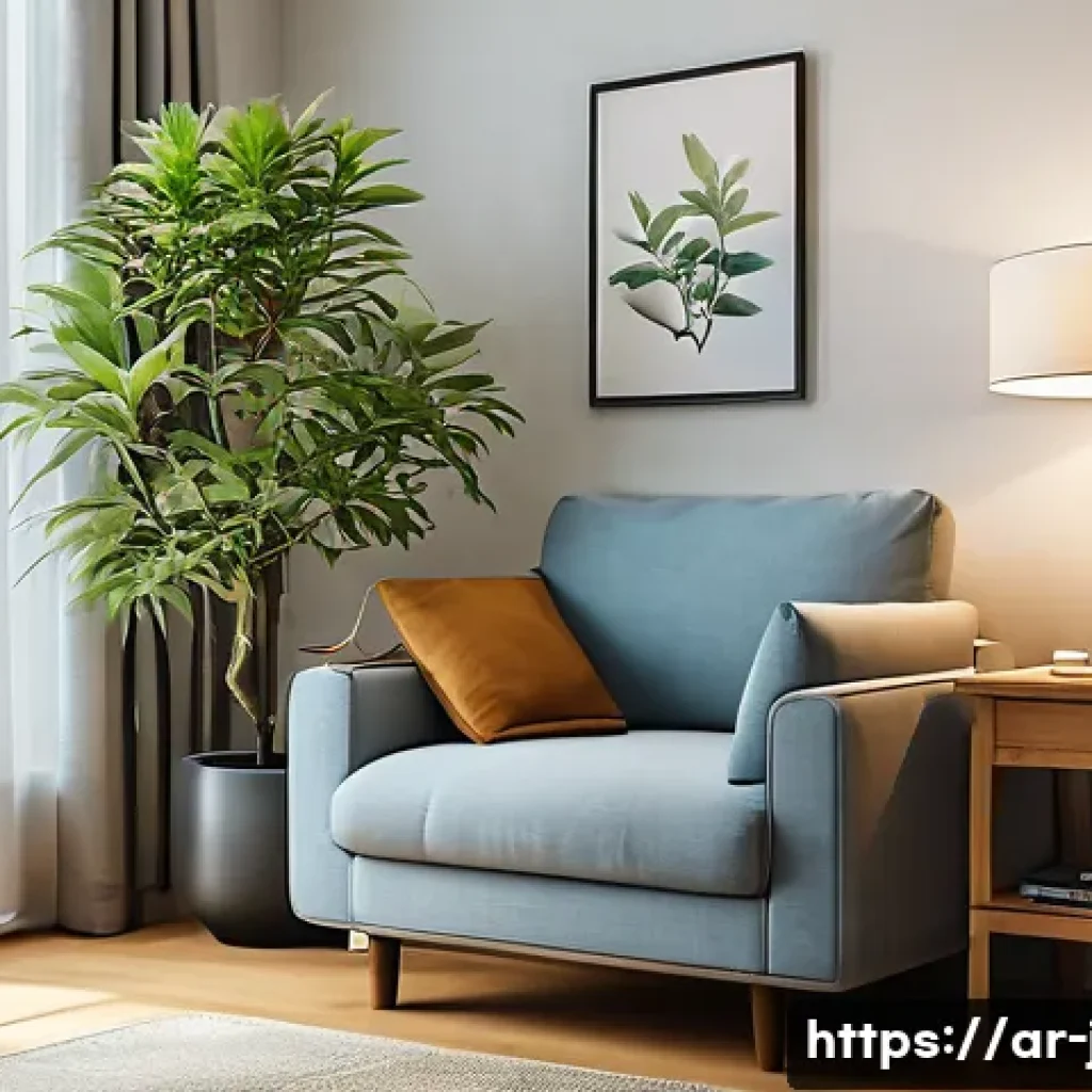 JLPT 청해 능력을 높이는 환경 조성 - A cozy and modern Japanese language learning corner inside a quiet home, featuring a comfortable arm...