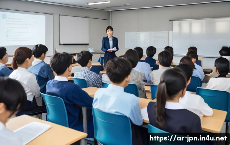 JLPT와 일본 내 자격증과의 학문적 연계 - A diverse group of international students in a modern Japanese university classroom, attentively lis...