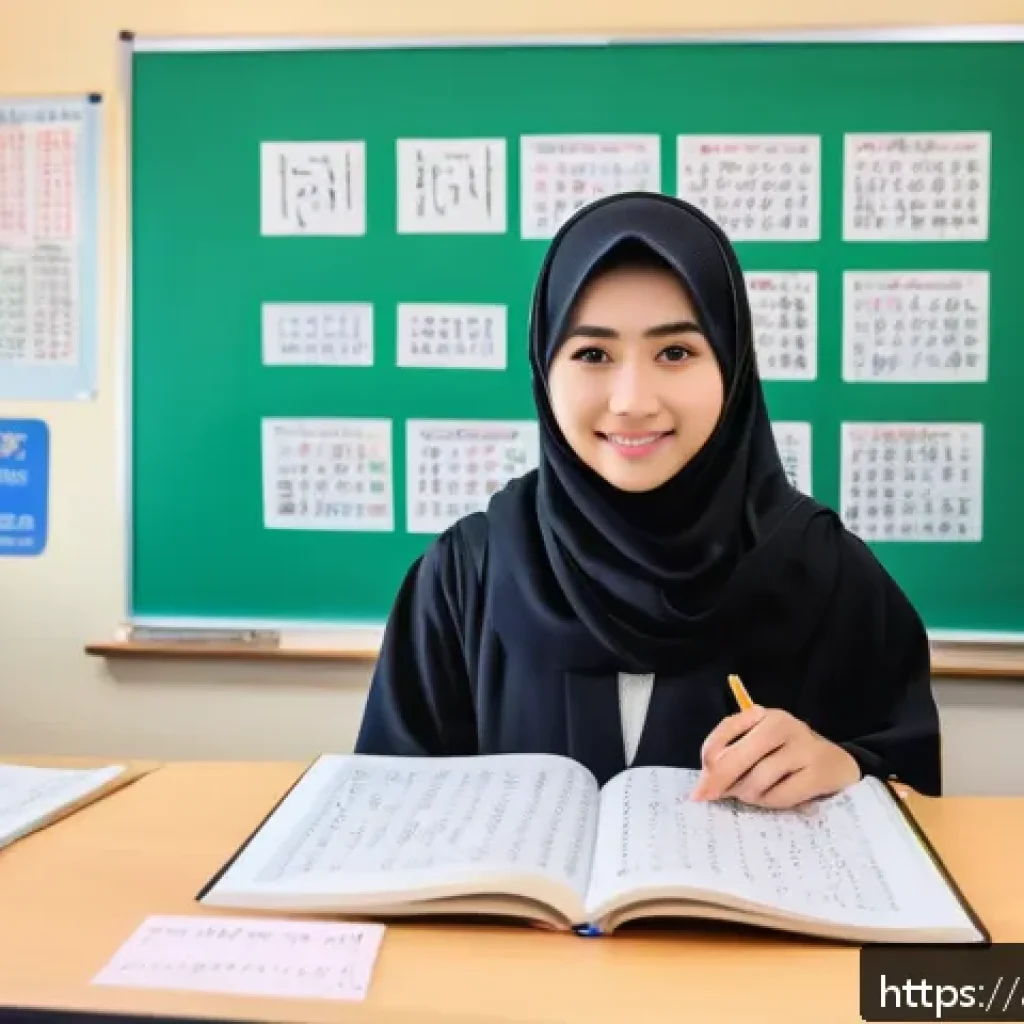 JLPT와 관광 일본어의 차별화 - A detailed scene depicting an Arabic-speaking adult student in a modern classroom setting, focusing ...