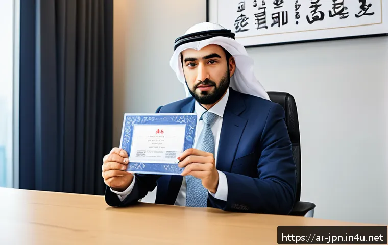 JLPT와 일본 내 고급 직무 진출 사례 - A professional Middle Eastern man in formal business attire sitting confidently at a modern Japanese...