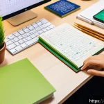 JLPT 시험 경험담 작성하기 - A focused Middle Eastern young adult woman studying Japanese language for the JLPT exam at a cozy, w...
