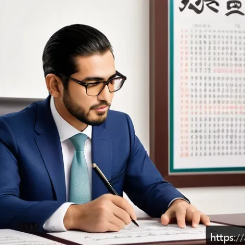 JLPT N1 취득 후 연봉협상 사례 - A professional Middle Eastern man in formal business attire, confidently negotiating a salary increa...
