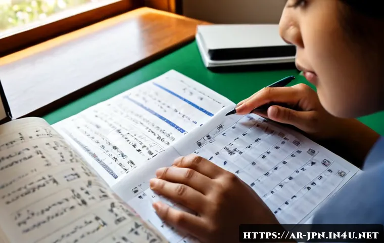 JLPT와 일본어 시험의 중급 학습법 - Photorealistic Arabic young adult studying intermediate Japanese exam material at a tidy sunlit desk...